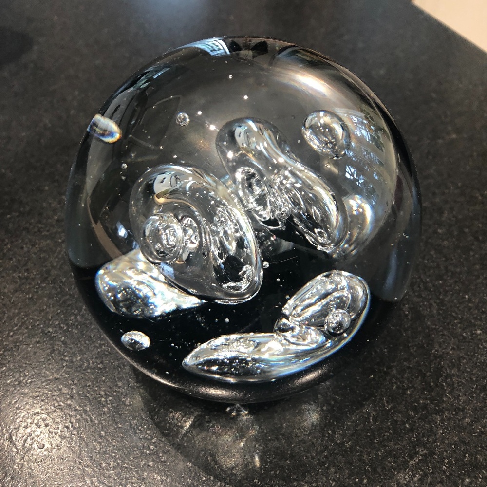 Paperweight - Clear glass with black and great bubbles - 4" - NEW
